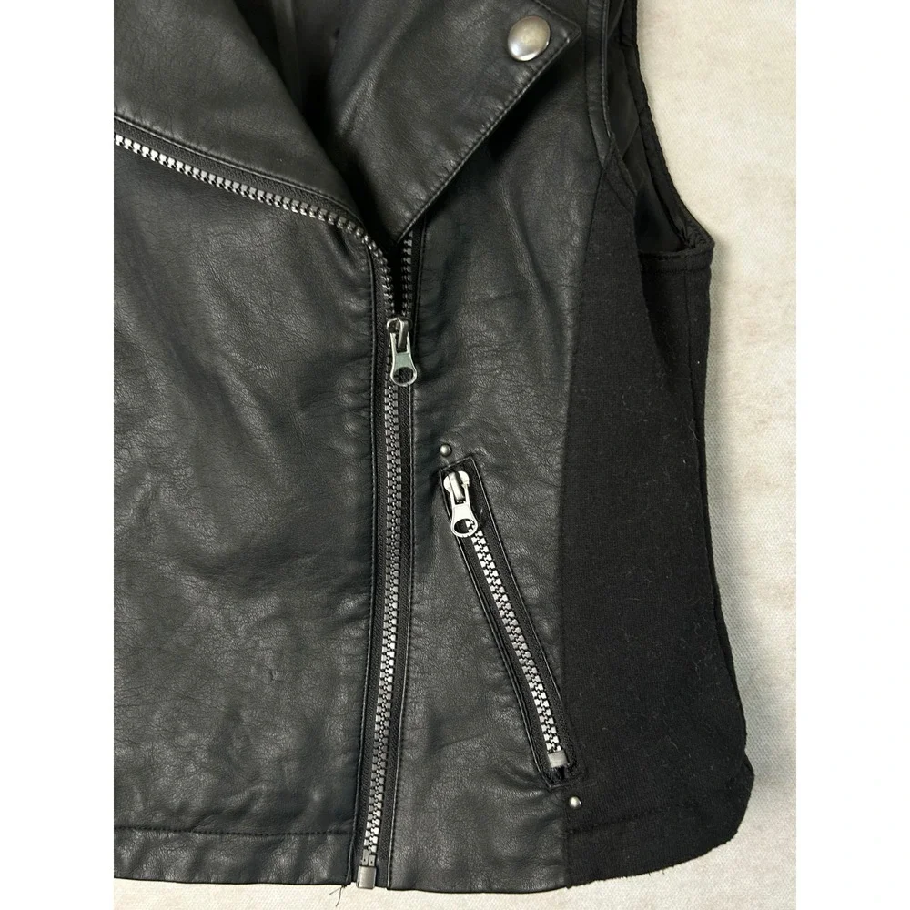 Justice Girls Black Faux Leather Moto Vest Studded Asymmetrical Zip Size 12/14